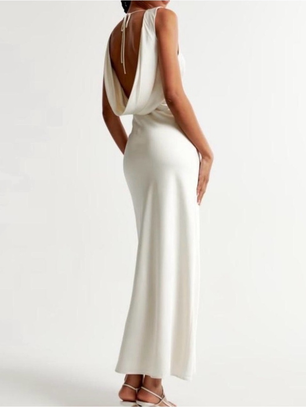 Abercrombie & Fitch Ivory Backless Satin Draped Maxi Dress